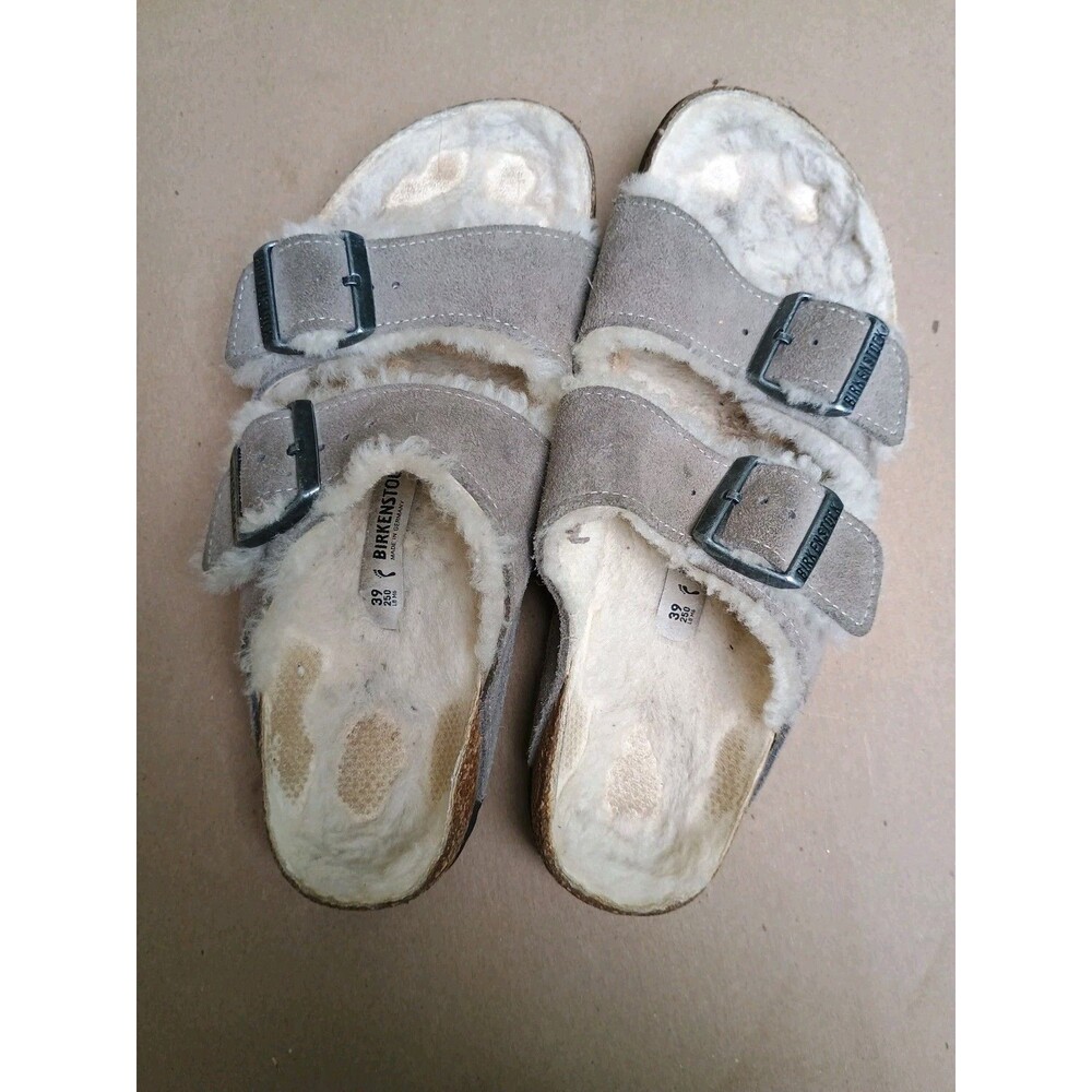 BIRKENSTOCK Arizona Shearling Sz Ladies 8 Mens 6 Sz 39 Taupe Grey Suede